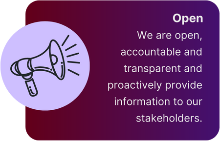 We are open, accountable and transparent and proactively provide information to our stakeholders.